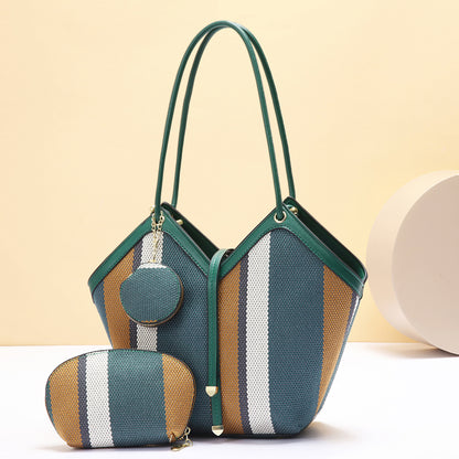 Stylish High-capacity Tote Bag With A Trendy Color-block Design