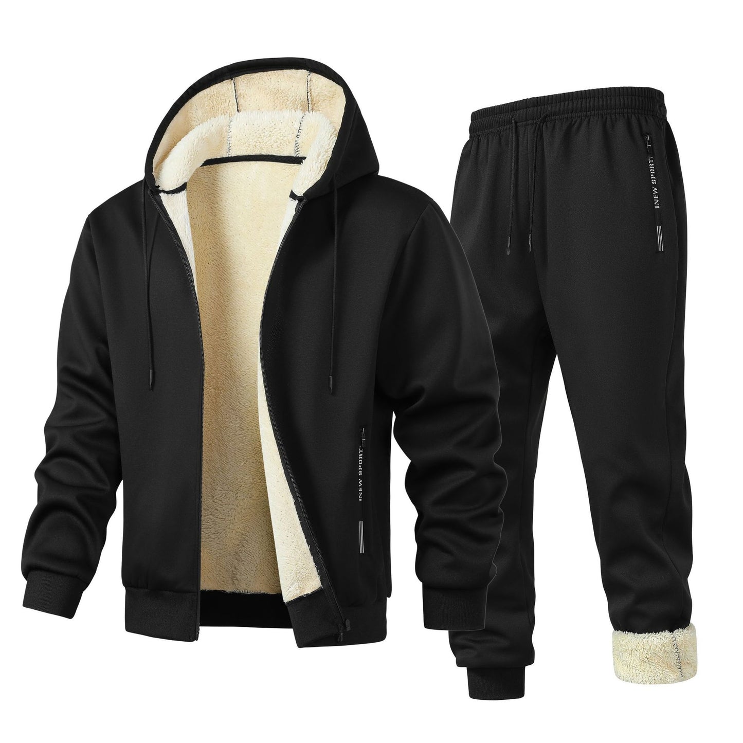 Men's Hooded Thickened Lambswool Suit