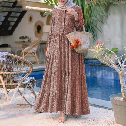 2026 Spring Bohemian Floral Casual Dress, Round Neck Swing Maxi Dress