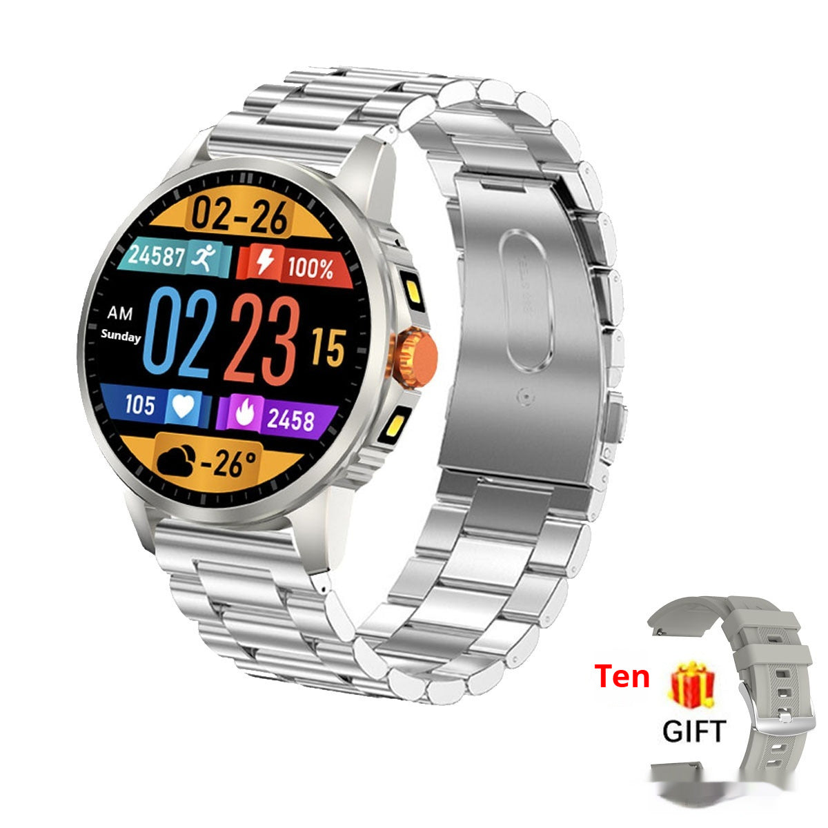 V5 Round-screen Smartwatch With Dual Flashlight And Bluetooth