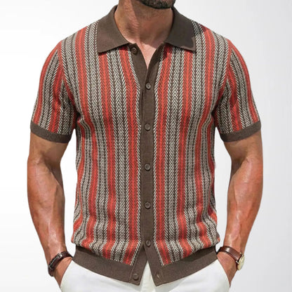 Men's Striped Jacquard Short-Sleeve Knit Shirt