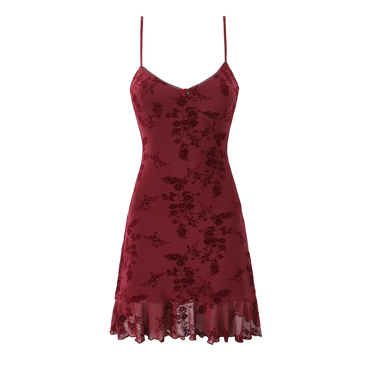Retro Floral Mesh Slip Dress Women