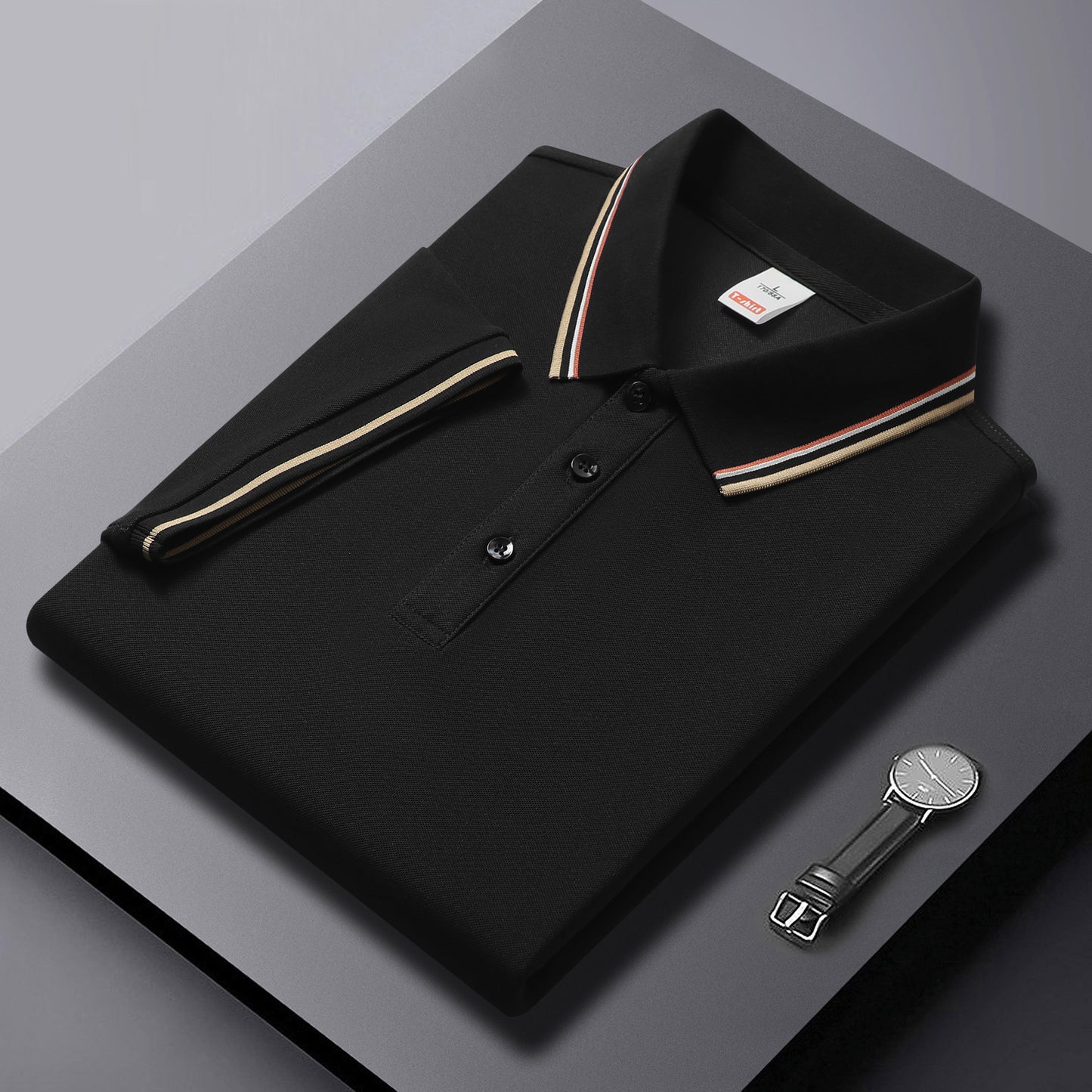 Men's Short-Sleeve Pullover Shirt New Style Embroidered Youthful Lapel Design