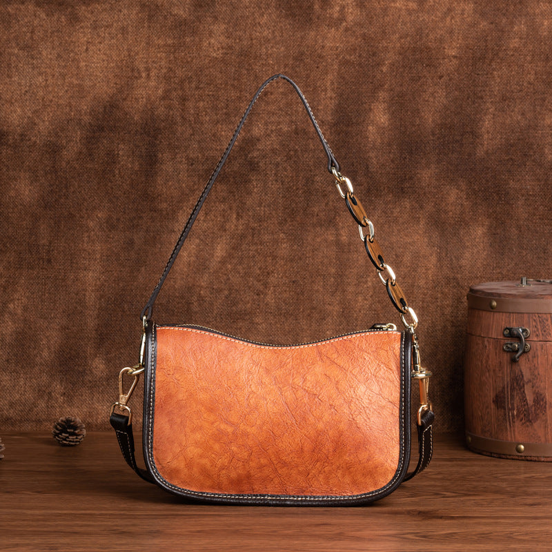 Retro First-Layer Cowhide Fashionable Simple Shoulder Bag