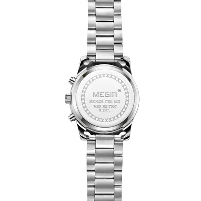 Lady's Multifunctional Chronograph Calendar Steel Band Quartz Watch