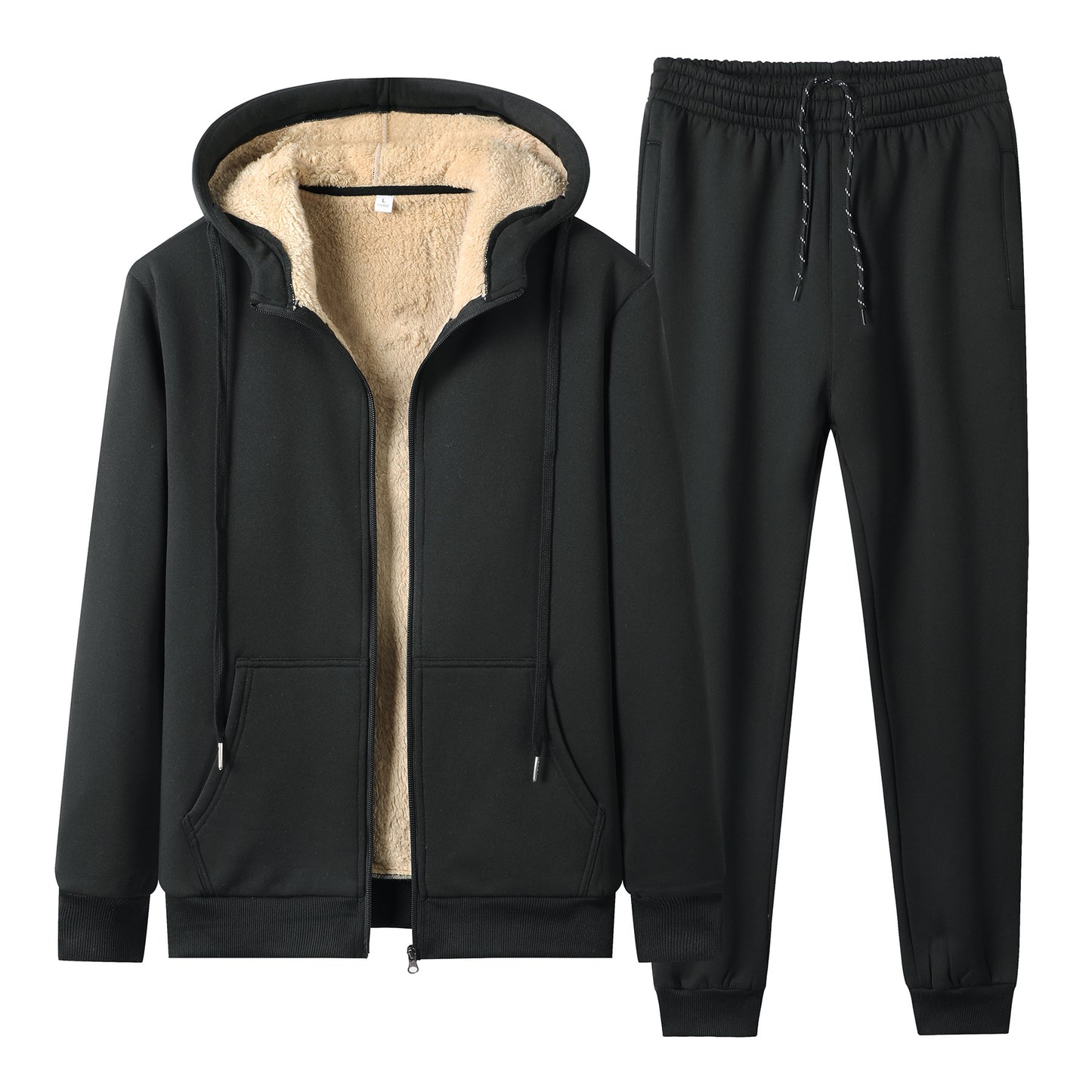 Men's Hooded Thickened Lambswool Suit