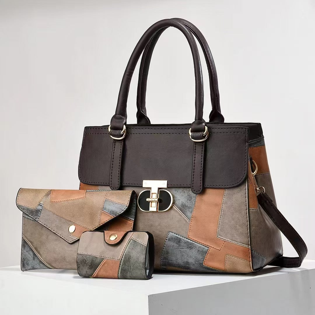 Fashionable New Contrast-color Patchwork Mother-and-child Bag