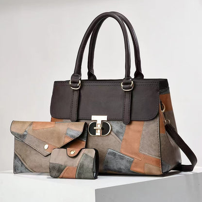 Fashionable New Contrast-color Patchwork Mother-and-child Bag
