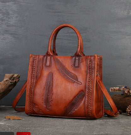 Vintage Small Square Bag For Women Made Of Full-Grain Cowhide Leather