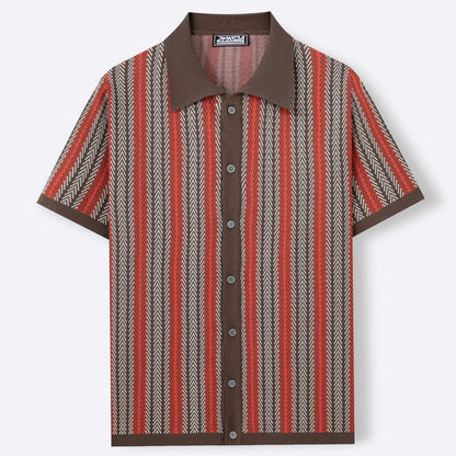 Men's Striped Jacquard Short-Sleeve Knit Shirt