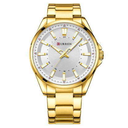 Waterproof Round Mens Simple Steel-Strap Watch