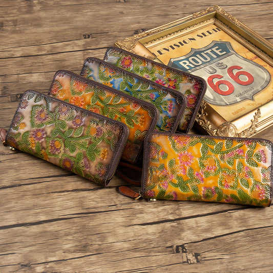 Womens Embossed Distressed Large-Capacity Vintage Wallet