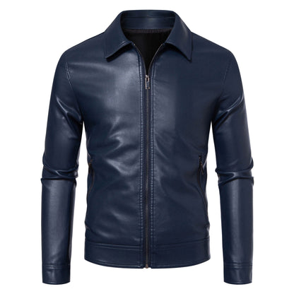 AutumnWinter Men's Leather Jacket With Lapel Collar Light Business Style