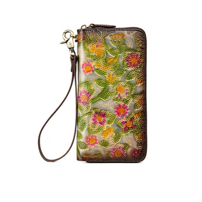 Womens Embossed Distressed Large-Capacity Vintage Wallet