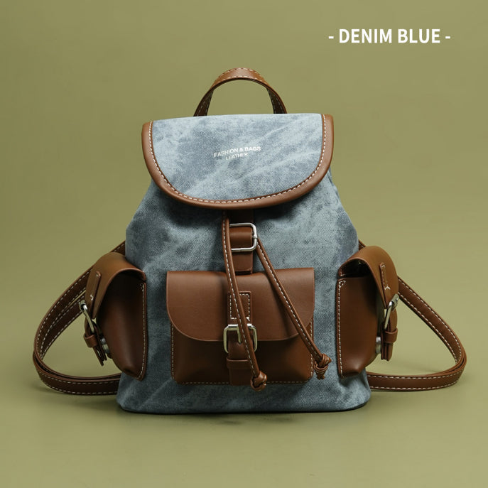 New High End Textured Retro Color Block Large Capacity Backpack For Women