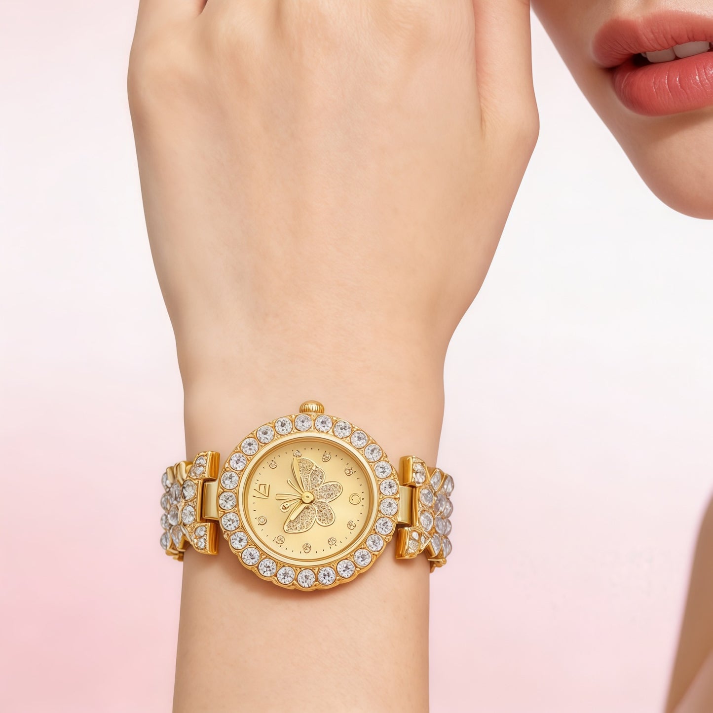 Women's Butterfly-Design Diamond-Embellished Fashion Quartz Watch