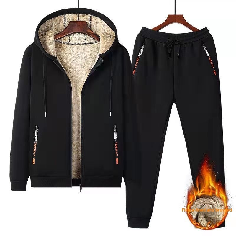 Men's Hooded Thickened Lambswool Suit