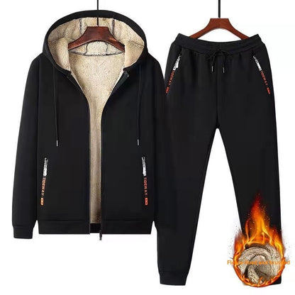 Men's Hooded Thickened Lambswool Suit