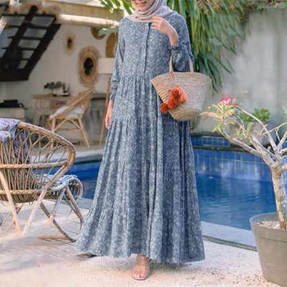 2026 Spring Bohemian Floral Casual Dress, Round Neck Swing Maxi Dress