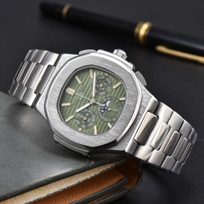 Fashionable Six-Prong Steel-Strap Business-Style Nautilus Mens Watch