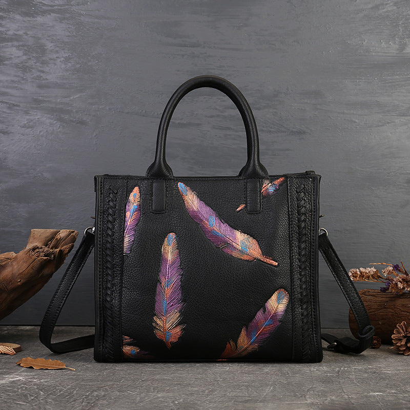 Vintage Small Square Bag For Women Made Of Full-Grain Cowhide Leather