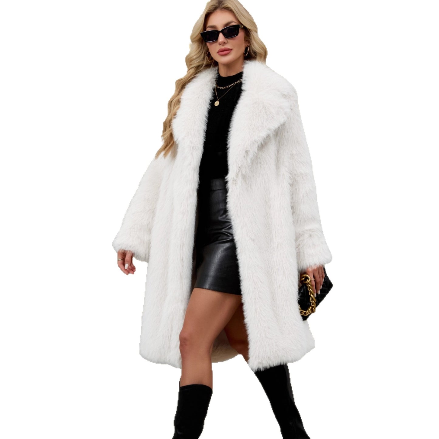 Womens Plush Faux Fur Fluffy Coat
