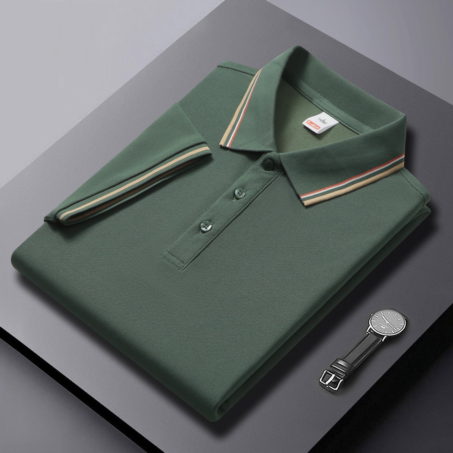 Men's Short-Sleeve Pullover Shirt New Style Embroidered Youthful Lapel Design