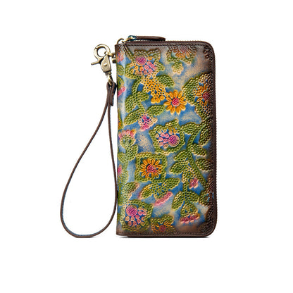 Womens Embossed Distressed Large-Capacity Vintage Wallet