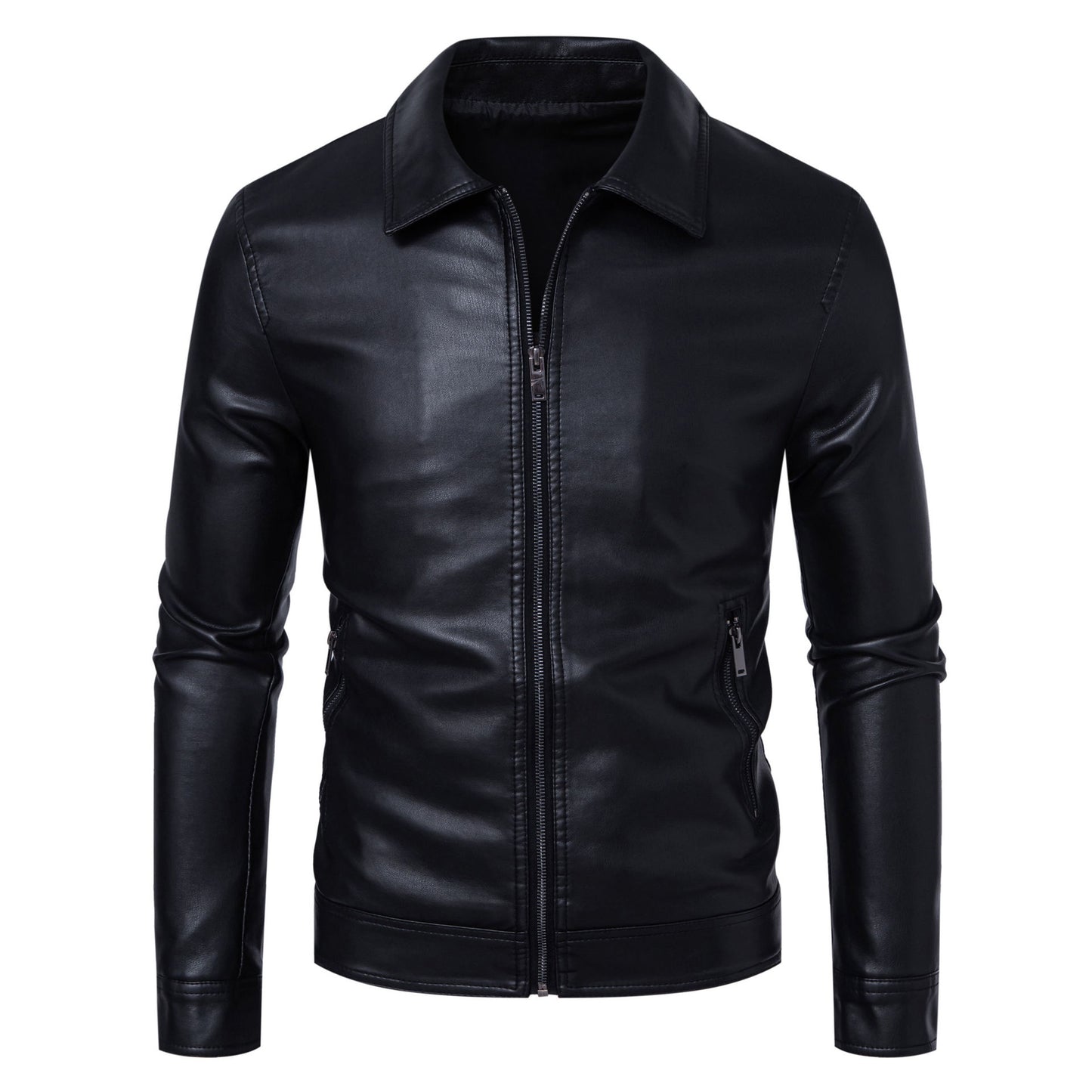 AutumnWinter Men's Leather Jacket With Lapel Collar Light Business Style