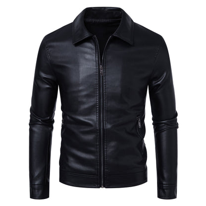 AutumnWinter Men's Leather Jacket With Lapel Collar Light Business Style