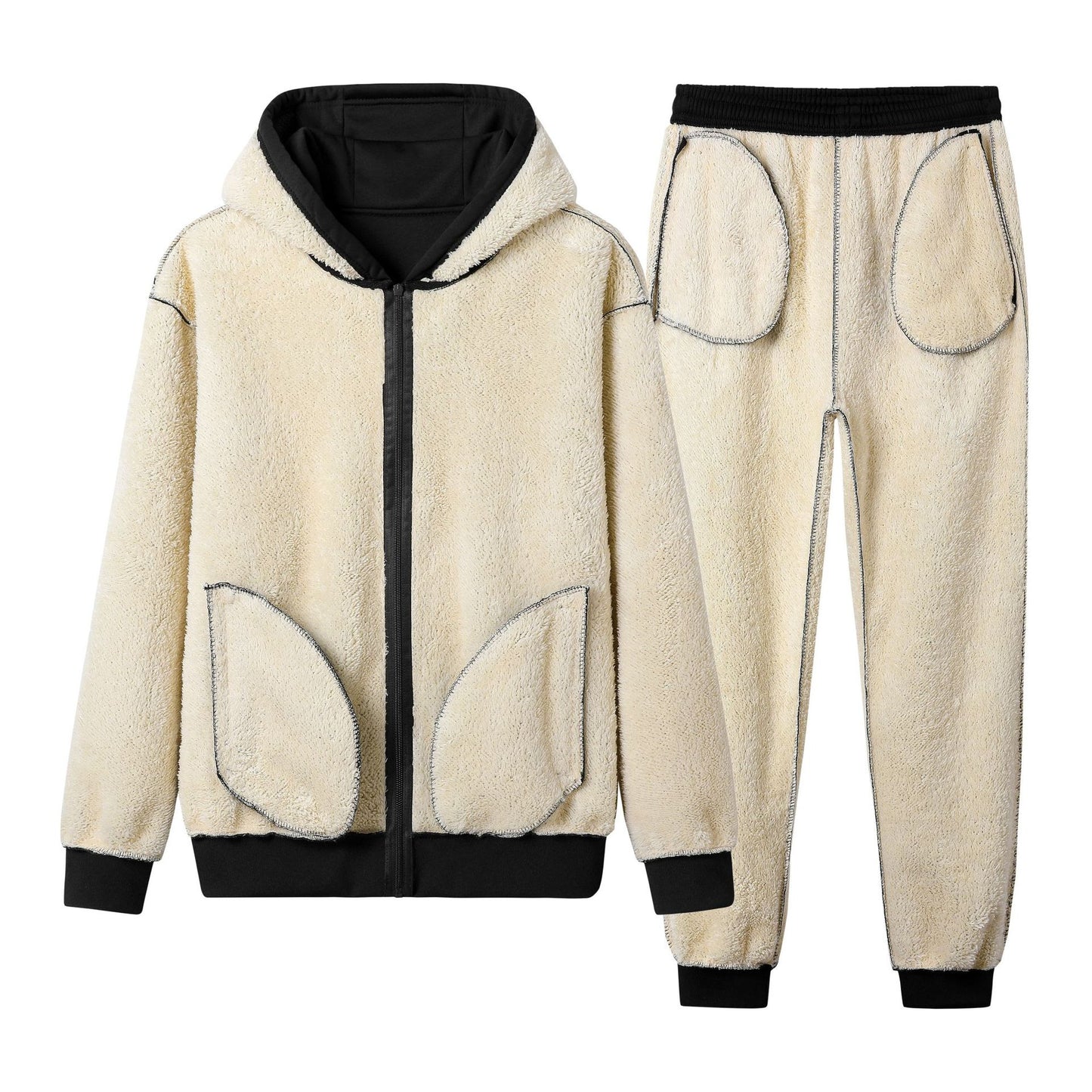 Men's Hooded Thickened Lambswool Suit