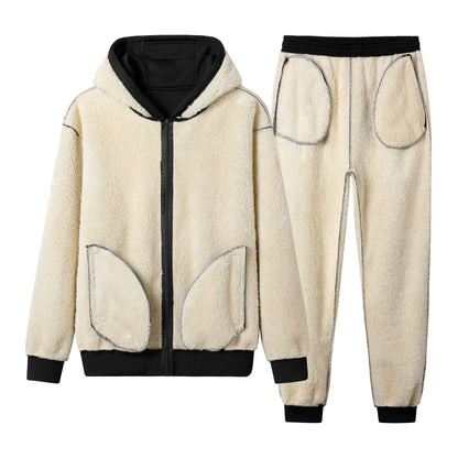 Men's Hooded Thickened Lambswool Suit