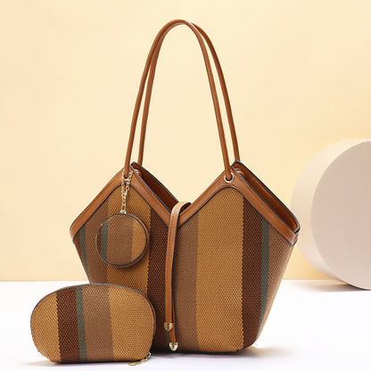 Stylish High-capacity Tote Bag With A Trendy Color-block Design