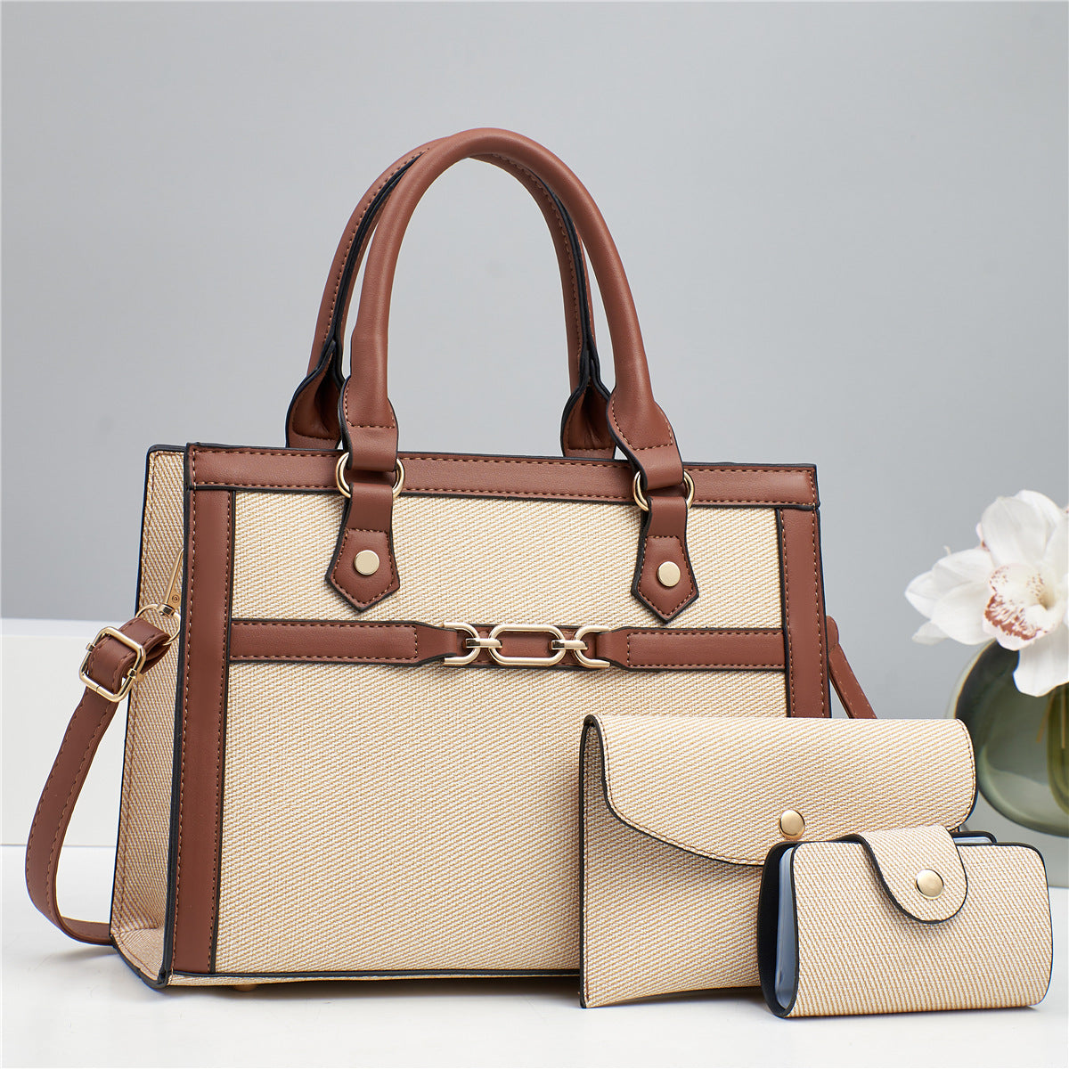 Stitching Contrast Color Fashion Mother-and-Child Bag Three-Piece Set