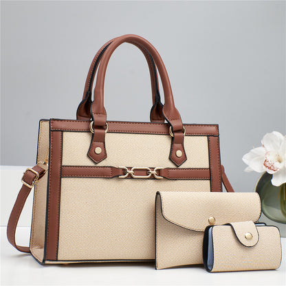 Stitching Contrast Color Fashion Mother-and-Child Bag Three-Piece Set