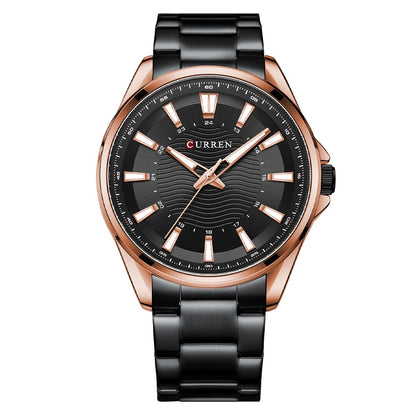 Waterproof Round Mens Simple Steel-Strap Watch
