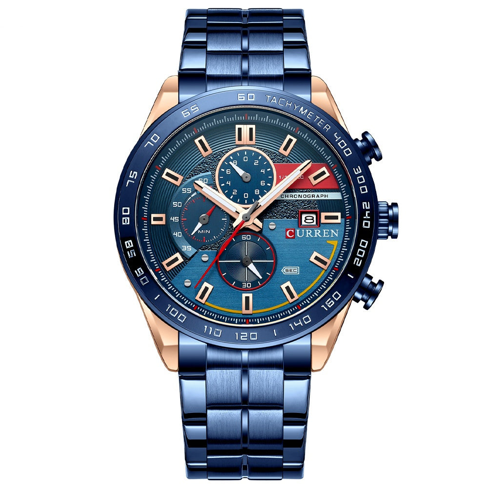 Mens Waterproof Multi-Function Watch With Large Dial And Calendar