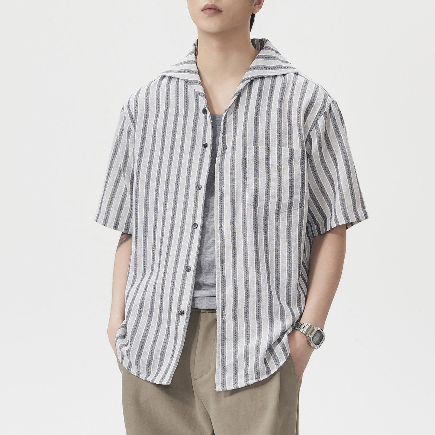 Men's Short-Sleeve American-Style Trendy Loose Shirt