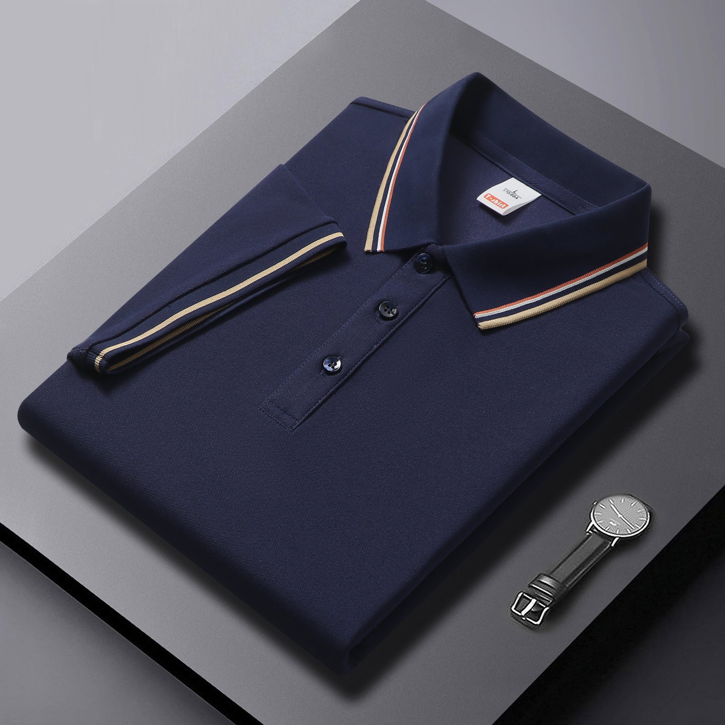 Men's Short-Sleeve Pullover Shirt New Style Embroidered Youthful Lapel Design